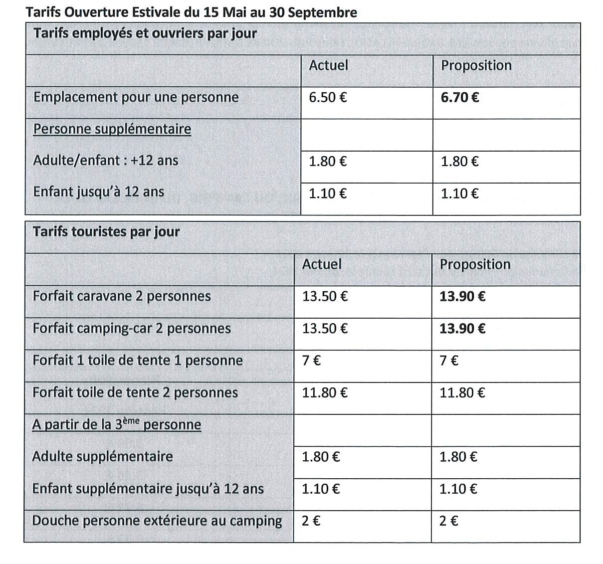 tarif camping 1